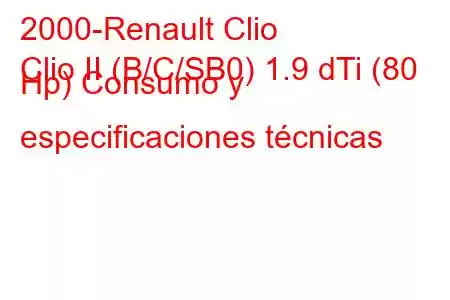 2000-Renault Clio
Clio II (B/C/SB0) 1.9 dTi (80 Hp) Consumo y especificaciones técnicas