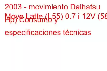 2003 - movimiento Daihatsu
Move Latte (L55) 0.7 i 12V (58 Hp) Consumo y especificaciones técnicas