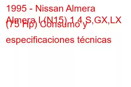 1995 - Nissan Almera
Almera I (N15) 1.4 S,GX,LX (75 Hp) Consumo y especificaciones técnicas