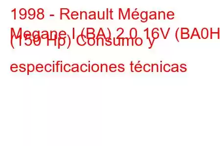 1998 - Renault Mégane
Megane I (BA) 2.0 16V (BA0H) (150 Hp) Consumo y especificaciones técnicas