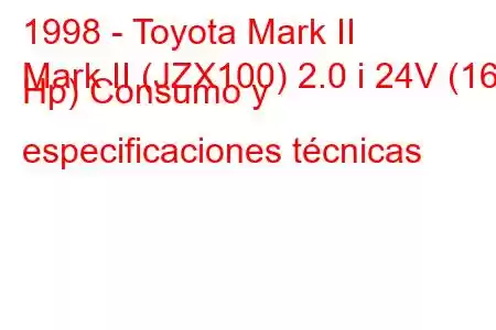 1998 - Toyota Mark II
Mark II (JZX100) 2.0 i 24V (160 Hp) Consumo y especificaciones técnicas