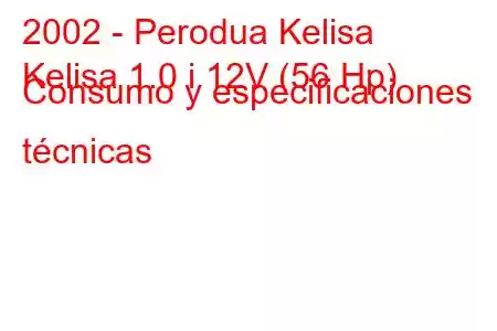 2002 - Perodua Kelisa
Kelisa 1.0 i 12V (56 Hp) Consumo y especificaciones técnicas