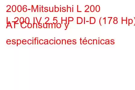 2006-Mitsubishi L 200
L 200 IV 2.5 HP DI-D (178 Hp) AT Consumo y especificaciones técnicas