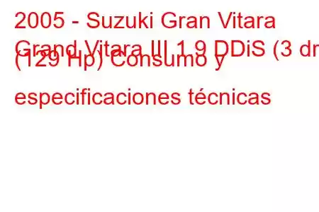 2005 - Suzuki Gran Vitara
Grand Vitara III 1.9 DDiS (3 dr) (129 Hp) Consumo y especificaciones técnicas