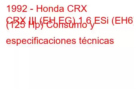 1992 - Honda CRX
CRX III (EH,EG) 1.6 ESi (EH6) (125 Hp) Consumo y especificaciones técnicas