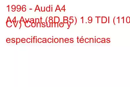 1996 - Audi A4
A4 Avant (8D,B5) 1.9 TDI (110 CV) Consumo y especificaciones técnicas