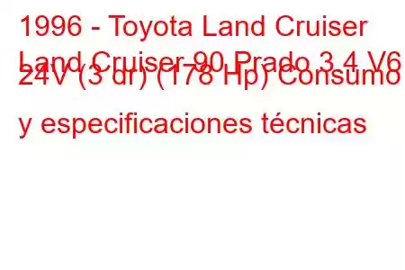 1996 - Toyota Land Cruiser
Land Cruiser 90 Prado 3.4 V6 24V (3 dr) (178 Hp) Consumo y especificaciones técnicas