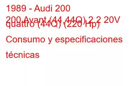 1989 - Audi 200
200 Avant (44,44Q) 2.2 20V quattro (44Q) (220 Hp) Consumo y especificaciones técnicas