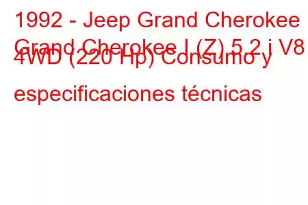 1992 - Jeep Grand Cherokee
Grand Cherokee I (Z) 5.2 i V8 4WD (220 Hp) Consumo y especificaciones técnicas