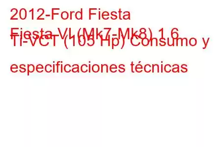 2012-Ford Fiesta
Fiesta VI (Mk7-Mk8) 1.6 Ti-VCT (105 Hp) Consumo y especificaciones técnicas