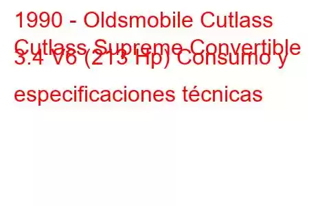 1990 - Oldsmobile Cutlass
Cutlass Supreme Convertible 3.4 V6 (213 Hp) Consumo y especificaciones técnicas