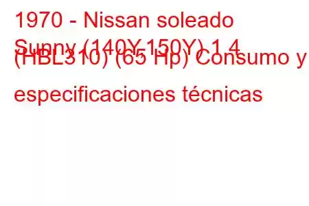 1970 - Nissan soleado
Sunny (140Y,150Y) 1.4 (HBL310) (65 Hp) Consumo y especificaciones técnicas