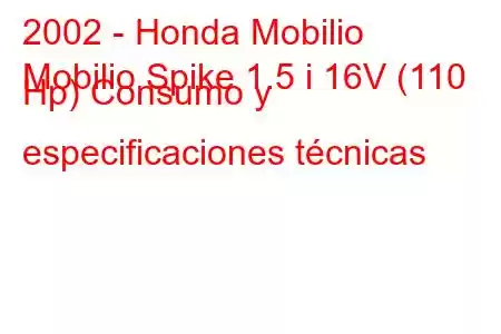 2002 - Honda Mobilio
Mobilio Spike 1.5 i 16V (110 Hp) Consumo y especificaciones técnicas