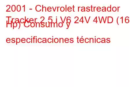 2001 - Chevrolet rastreador
Tracker 2.5 i V6 24V 4WD (167 Hp) Consumo y especificaciones técnicas