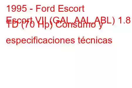 1995 - Ford Escort
Escort VII (GAL,AAL,ABL) 1.8 TD (70 Hp) Consumo y especificaciones técnicas