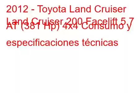 2012 - Toyota Land Cruiser
Land Cruiser 200 Facelift 5.7 AT (381 Hp) 4x4 Consumo y especificaciones técnicas