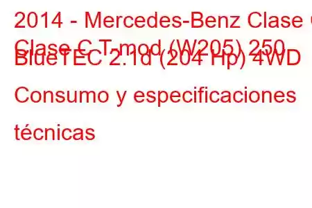 2014 - Mercedes-Benz Clase C
Clase C T-mod (W205) 250 BlueTEC 2.1d (204 Hp) 4WD Consumo y especificaciones técnicas