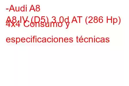 -Audi A8
A8 IV (D5) 3.0d AT (286 Hp) 4x4 Consumo y especificaciones técnicas