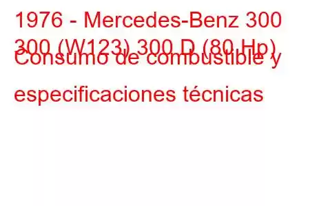 1976 - Mercedes-Benz 300
300 (W123) 300 D (80 Hp) Consumo de combustible y especificaciones técnicas