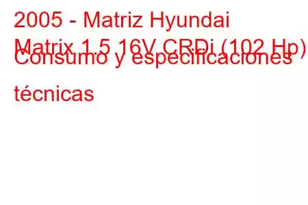 2005 - Matriz Hyundai
Matrix 1.5 16V CRDi (102 Hp) Consumo y especificaciones técnicas