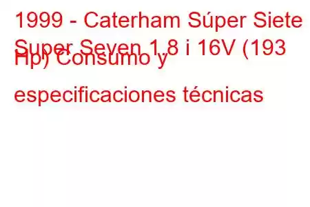 1999 - Caterham Súper Siete
Super Seven 1.8 i 16V (193 Hp) Consumo y especificaciones técnicas