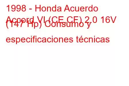 1998 - Honda Acuerdo
Accord VI (CE,CF) 2.0 16V (147 Hp) Consumo y especificaciones técnicas