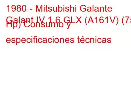 1980 - Mitsubishi Galante
Galant IV 1.6 GLX (A161V) (75 Hp) Consumo y especificaciones técnicas