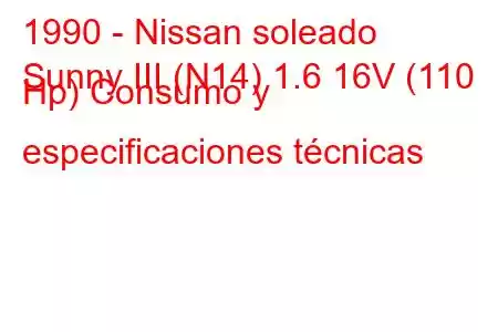 1990 - Nissan soleado
Sunny III (N14) 1.6 16V (110 Hp) Consumo y especificaciones técnicas