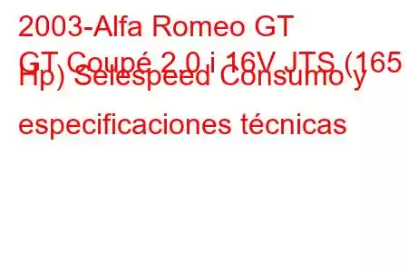 2003-Alfa Romeo GT
GT Coupé 2.0 i 16V JTS (165 Hp) Selespeed Consumo y especificaciones técnicas