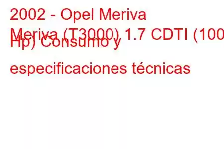 2002 - Opel Meriva
Meriva (T3000) 1.7 CDTI (100 Hp) Consumo y especificaciones técnicas