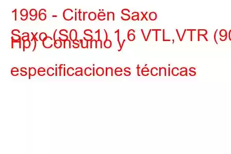 1996 - Citroën Saxo
Saxo (S0,S1) 1.6 VTL,VTR (90 Hp) Consumo y especificaciones técnicas