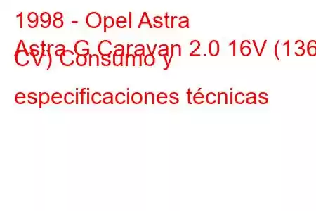 1998 - Opel Astra
Astra G Caravan 2.0 16V (136 CV) Consumo y especificaciones técnicas