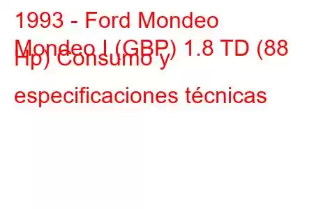 1993 - Ford Mondeo
Mondeo I (GBP) 1.8 TD (88 Hp) Consumo y especificaciones técnicas