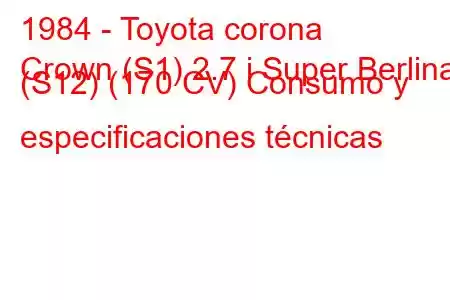 1984 - Toyota corona
Crown (S1) 2.7 i Super Berlina (S12) (170 CV) Consumo y especificaciones técnicas