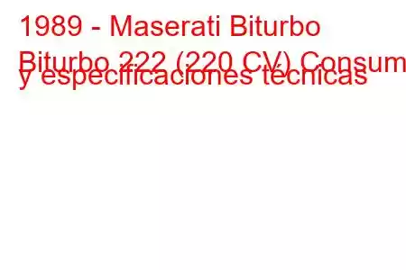 1989 - Maserati Biturbo
Biturbo 222 (220 CV) Consumo y especificaciones técnicas