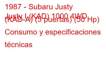 1987 - Subaru Justy
Justy I (KAD) 1000 4WD (KAD-A) (5 puertas) (50 Hp) Consumo y especificaciones técnicas