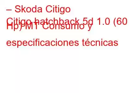 – Skoda Citigo
Citigo hatchback 5d 1.0 (60 Hp) MT Consumo y especificaciones técnicas