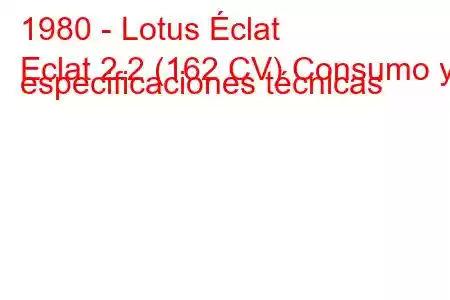 1980 - Lotus Éclat
Eclat 2.2 (162 CV) Consumo y especificaciones técnicas