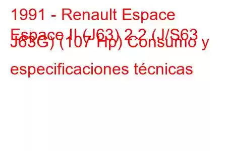 1991 - Renault Espace
Espace II (J63) 2.2 (J/S63 J63G) (107 Hp) Consumo y especificaciones técnicas