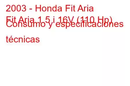 2003 - Honda Fit Aria
Fit Aria 1.5 i 16V (110 Hp) Consumo y especificaciones técnicas