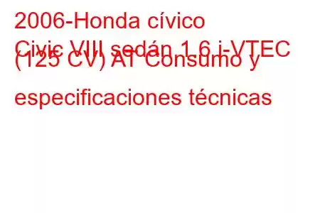 2006-Honda cívico
Civic VIII sedán 1.6 i-VTEC (125 CV) AT Consumo y especificaciones técnicas