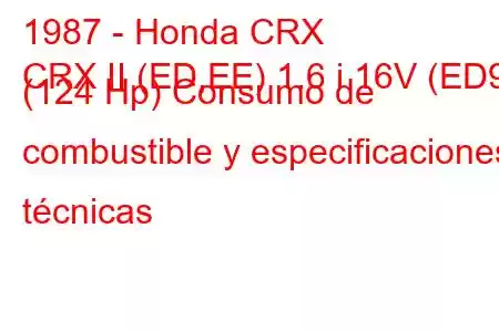 1987 - Honda CRX
CRX II (ED,EE) 1.6 i 16V (ED9) (124 Hp) Consumo de combustible y especificaciones técnicas