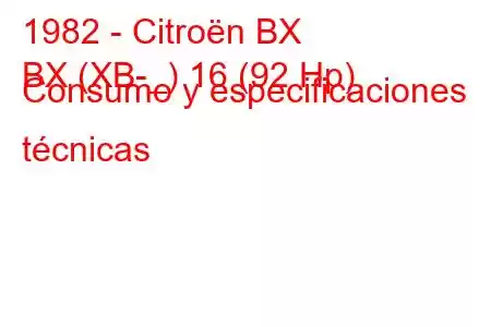 1982 - Citroën BX
BX (XB-_) 16 (92 Hp) Consumo y especificaciones técnicas