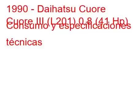 1990 - Daihatsu Cuore
Cuore III (L201) 0.8 (41 Hp) Consumo y especificaciones técnicas