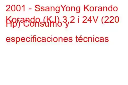 2001 - SsangYong Korando
Korando (KJ) 3.2 i 24V (220 Hp) Consumo y especificaciones técnicas