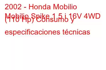 2002 - Honda Mobilio
Mobilio Spike 1.5 i 16V 4WD (110 Hp) Consumo y especificaciones técnicas