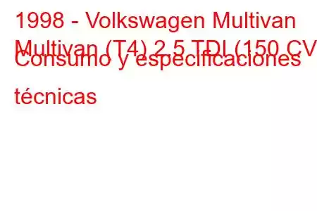 1998 - Volkswagen Multivan
Multivan (T4) 2.5 TDI (150 CV) Consumo y especificaciones técnicas