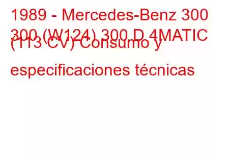 1989 - Mercedes-Benz 300
300 (W124) 300 D 4MATIC (113 CV) Consumo y especificaciones técnicas