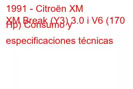 1991 - Citroën XM
XM Break (Y3) 3.0 i V6 (170 Hp) Consumo y especificaciones técnicas