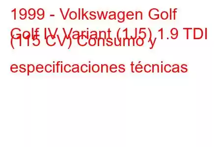 1999 - Volkswagen Golf
Golf IV Variant (1J5) 1.9 TDI (115 CV) Consumo y especificaciones técnicas